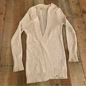 Roxy womens open weave knit long length open front cardigan in cream -XS